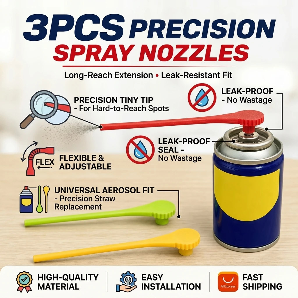 Precision Long Extension Nozzle Straw Replacement Kit For WD-40 Aerosol Can Spray Leak Proof Lubricant Adapter Hose 3 Pcs