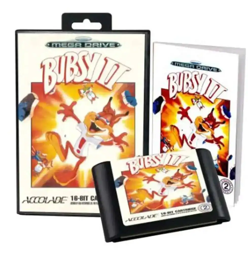HOT Bubsy II مع صندوق ودليل لنظام لعبة Sega MD 16 بت Megadrive Genesis