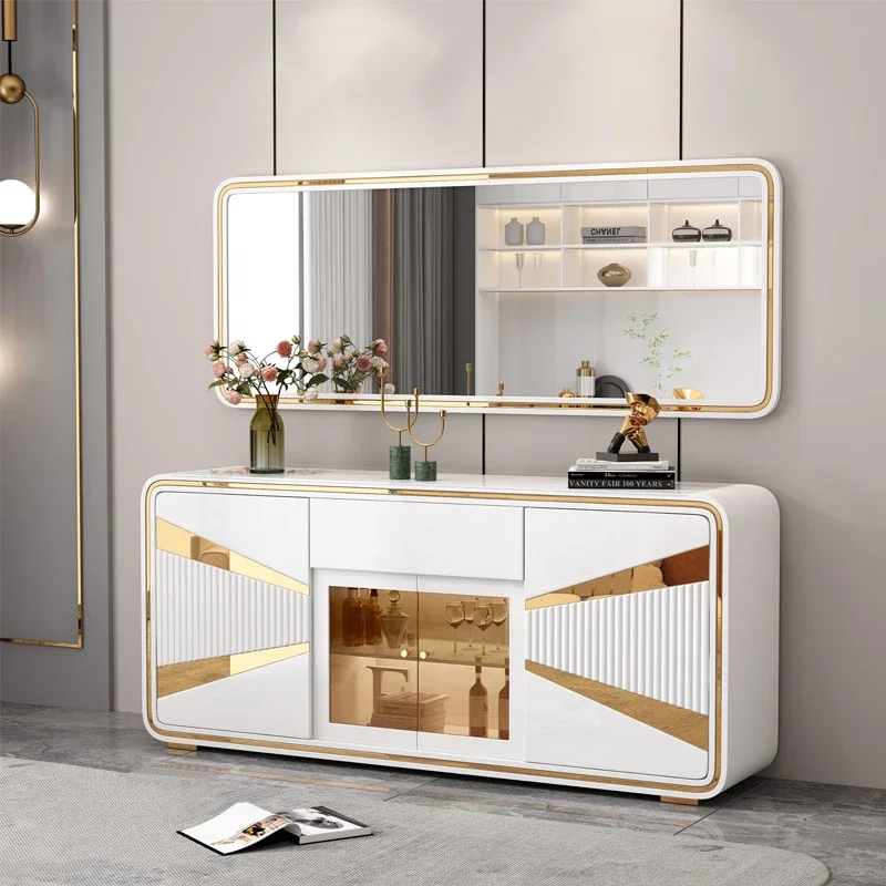 Modern Dining Room Furniture Wood Storage Console Table Cabinet With Mirror Luxury White Sideboard With Fireplace