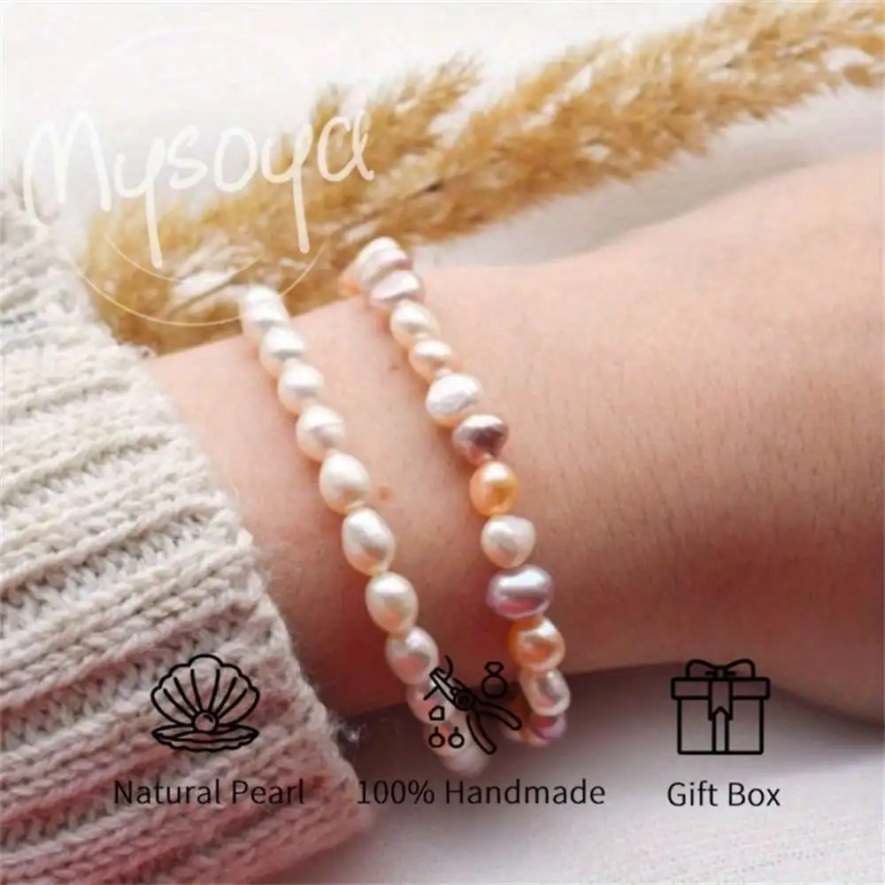 

MYSOYA Baroque Rice-Shaped Pearl Bracelet 5-6mm Pearls Gift Box Gift for Her Wedding Jewelry Christmas Birthday New Year Gift