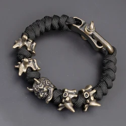 Retro Design Prajna Mask Bracelets Popular Survival Lanyard Rope Skull Bangles Punk Hip Hop Personality Male Jewelry Accessories