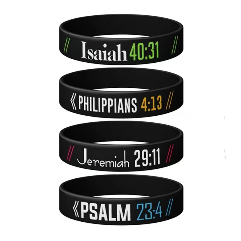 1Pcs/4Pcs Christian Bible Verse Luke John Ephesians Rubber Bracelet Silicone Wristband Fashion Jewelry Holiday Gifts Men Women