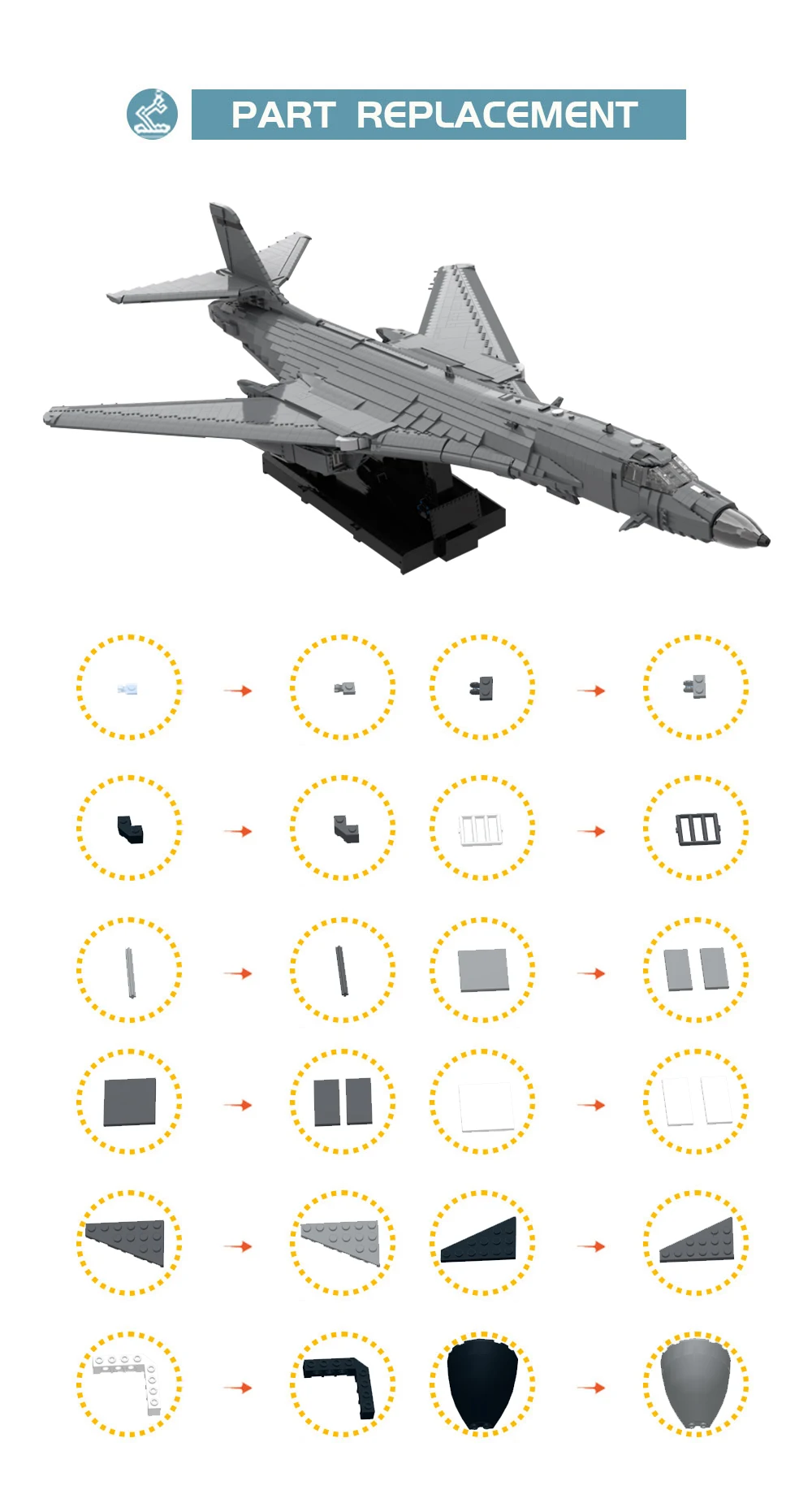 8390PCS Rockwell B-1 Lancer Set di blocchi di costruzione di bombardieri pesanti tattici supersonici con carrello di atterraggio giocattolo modello di aereo militare