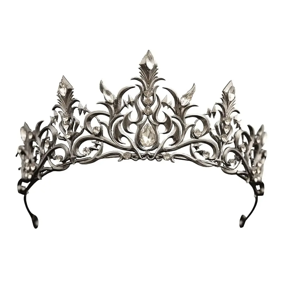 

Gothic Royal Crystal Tiara Crown for Women, Dark Queen Rhinestone Headpiece, Vintage Baroque Princess Costume Bridal Wedding
