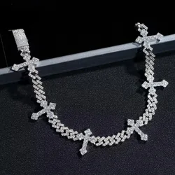 S925 Sterling Silver 6mm Full D Color Moisanite Cuban Cross Bracelet Men Hiphop Jewelry Iced Out Diamond Chain Link Bracelets