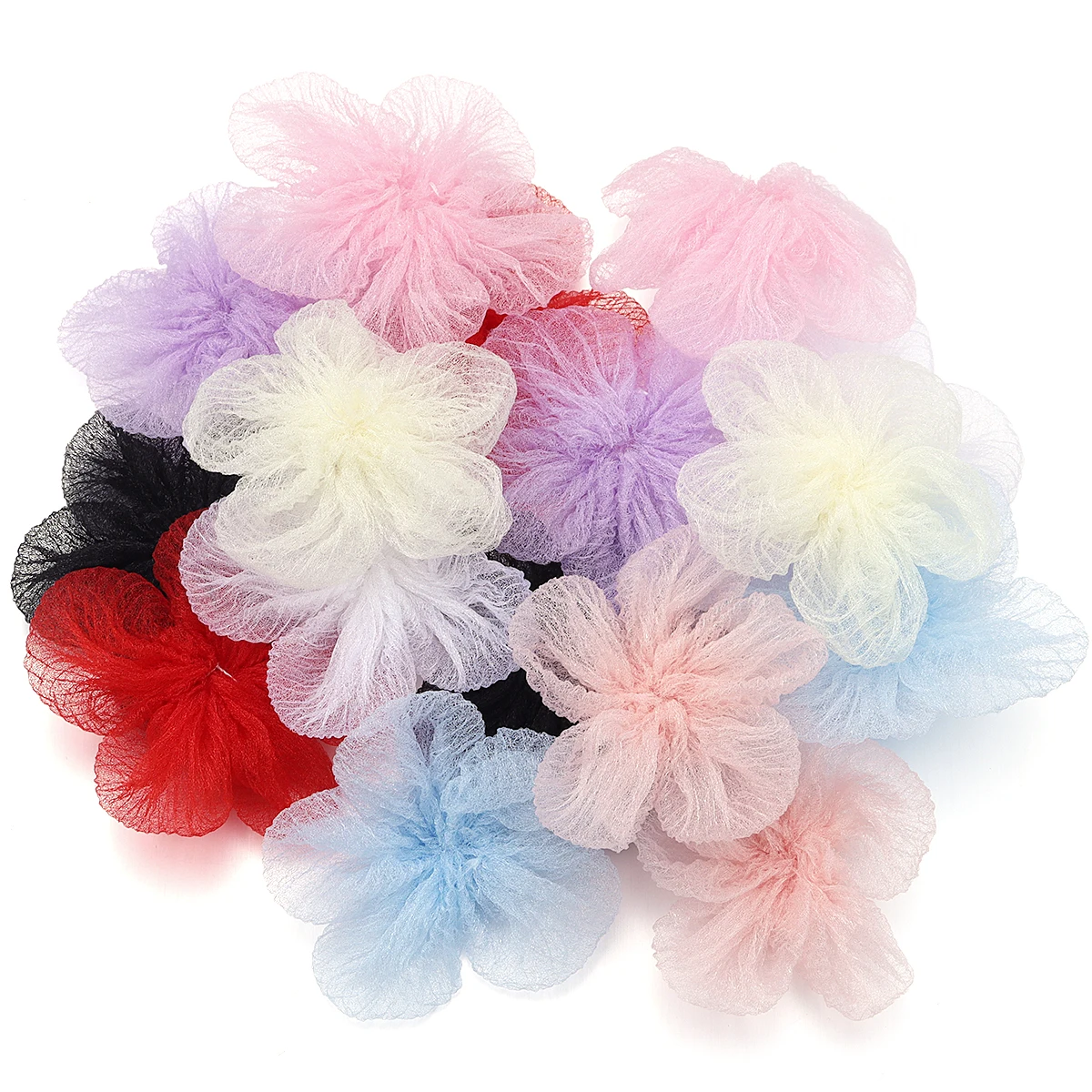 10pcs Organza Fabric Artificial Flower Multicolor Lace Five Petal Flowers Appliques For DIY Crafts Clothes Sewing Wedding Decor view 6