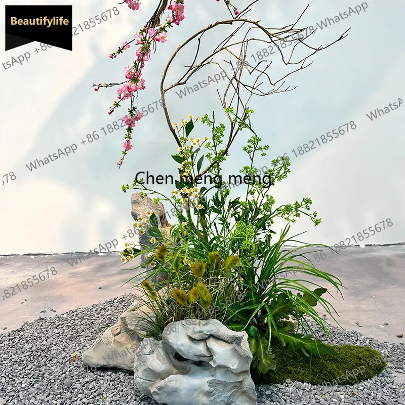 

b567 Hanging upside down simulation cherry blossom bamboo weaving boat landscaping indoor floral soft decoration