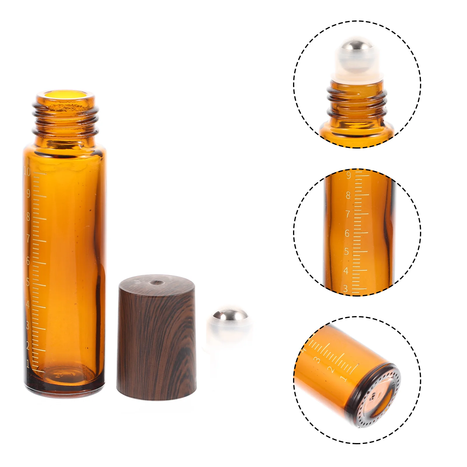 

10 Pcs Wood Grain Cap Roller Bottle Portable Bottles Essential Oil Holders Container Empty Sub Glass Refillable Perfume