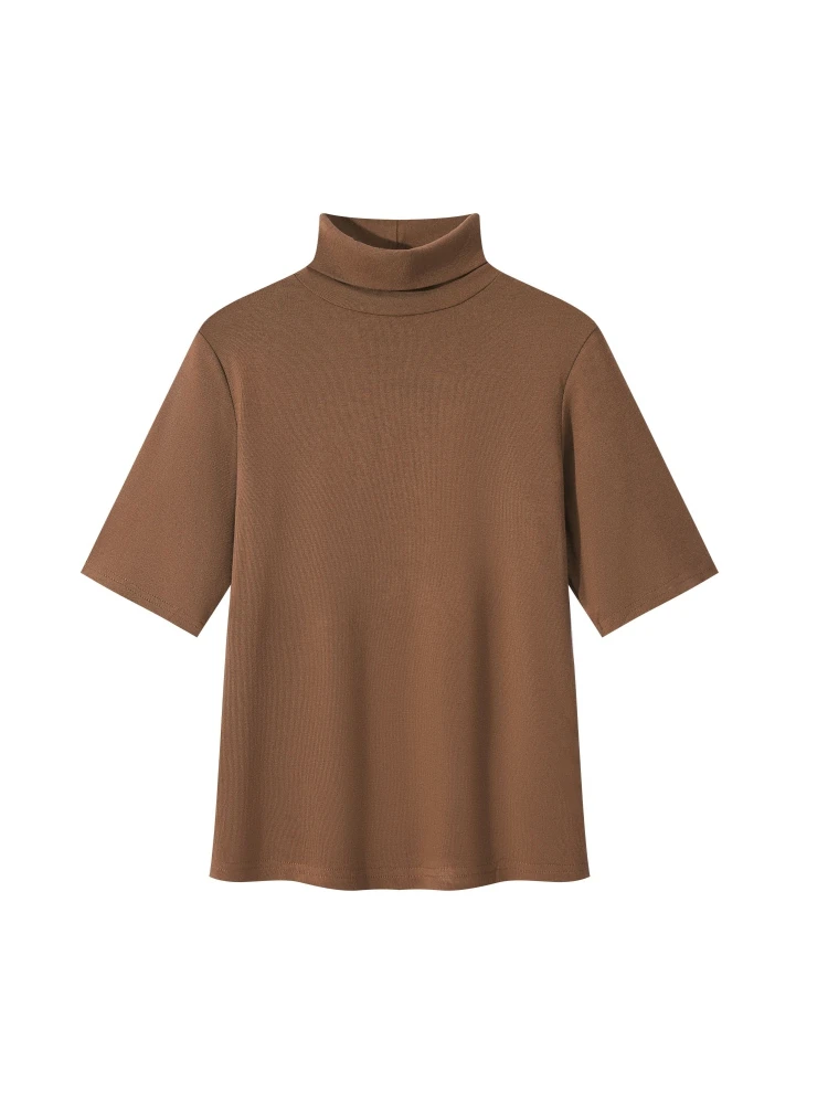 2026 Herbst Winter Damen T-Shirt Rollkragen Kurzarm-Shirt Stilvolles Einfarbiges Schlankes Weiches Basic-Layering-Unterhemd Lässiges Strick-Oberteil – Detail 5