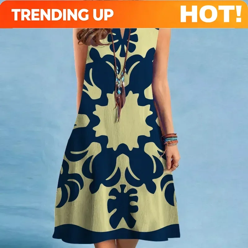 Customization Summer Lady Vest Dress Vintage Floral 3D Print V-Neck Sleeveless Mini Dress Casual Loose A-line Dress Large Size W