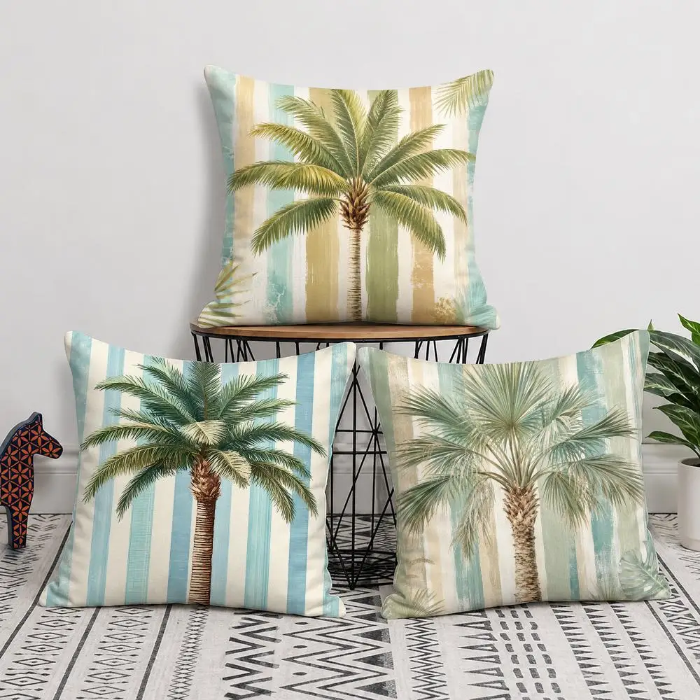 Tropical Palm Retreat Cushion Cover Soft Short Plush Pillow Cover Smooth Cozy Texture Aesthetic Cushion Case Home Decor