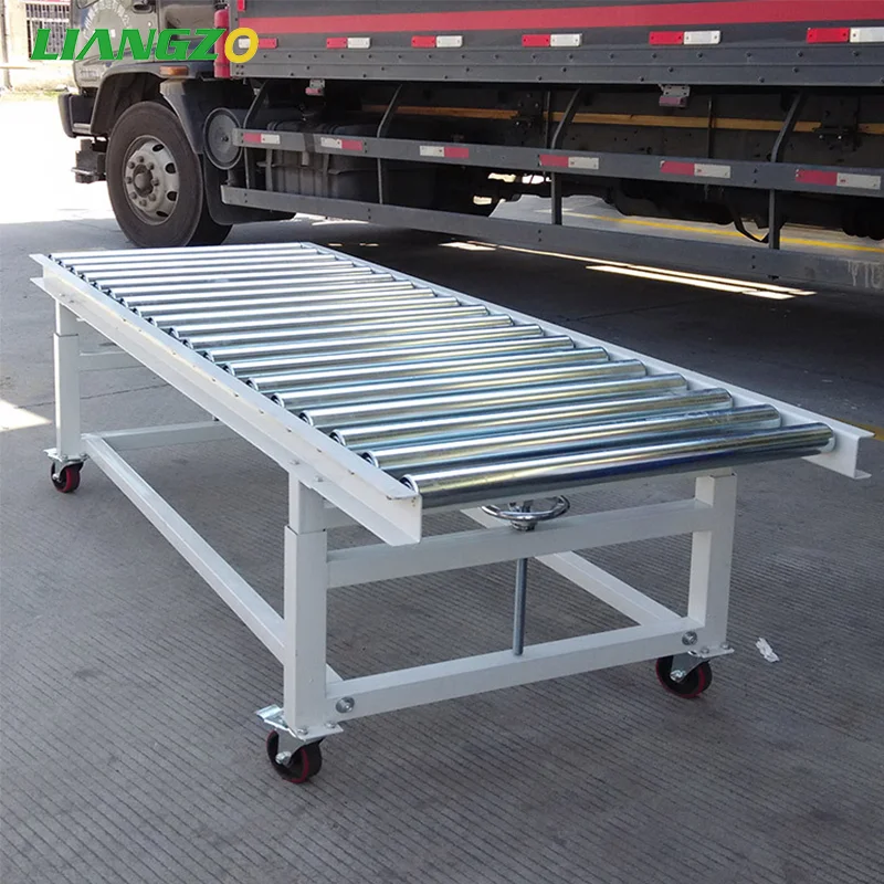 LIANGZO Addable Guardrail LED Lights Mobile Powered Or Non- Power Roller Conveyor Frame