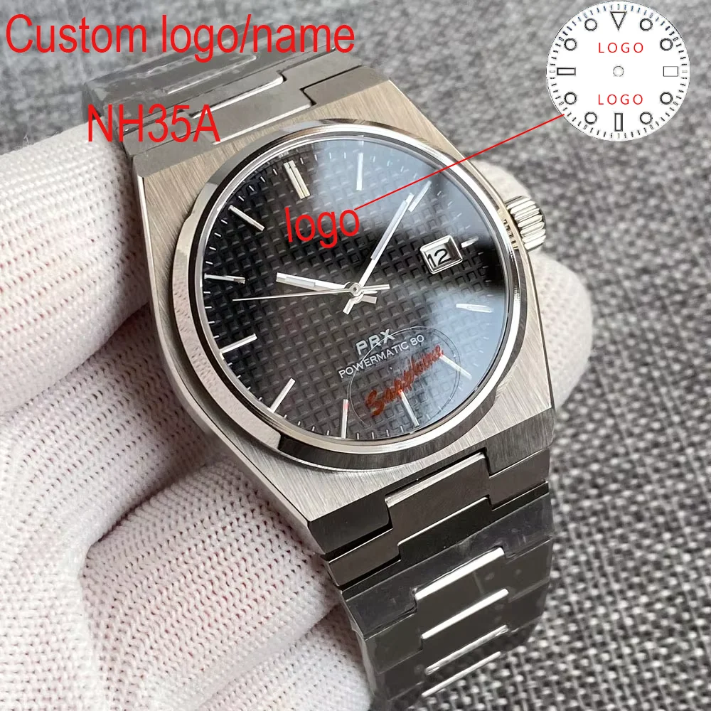 CustomTandorio 40mm NH35A movement PRX Sapphire Crystal Glass Automatic Men Mechanical Watch 100m Waterproof  Black Texture Dial