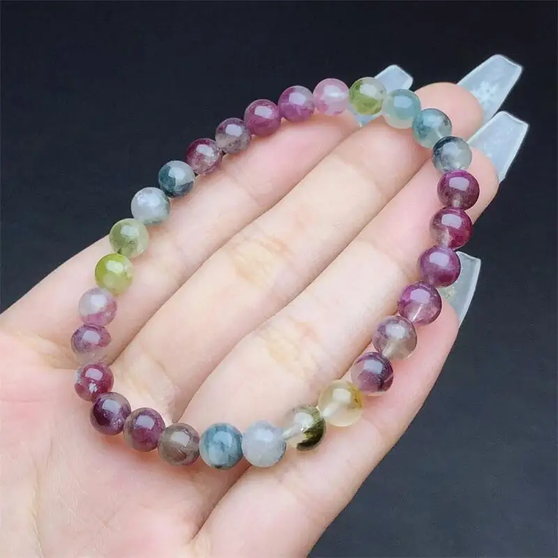 7MM Natural Plum Blossom Tourmaline Bracelet Colorful Gemstone Bead Strings Fashion Beautifully Jewelry Gift 1PCS