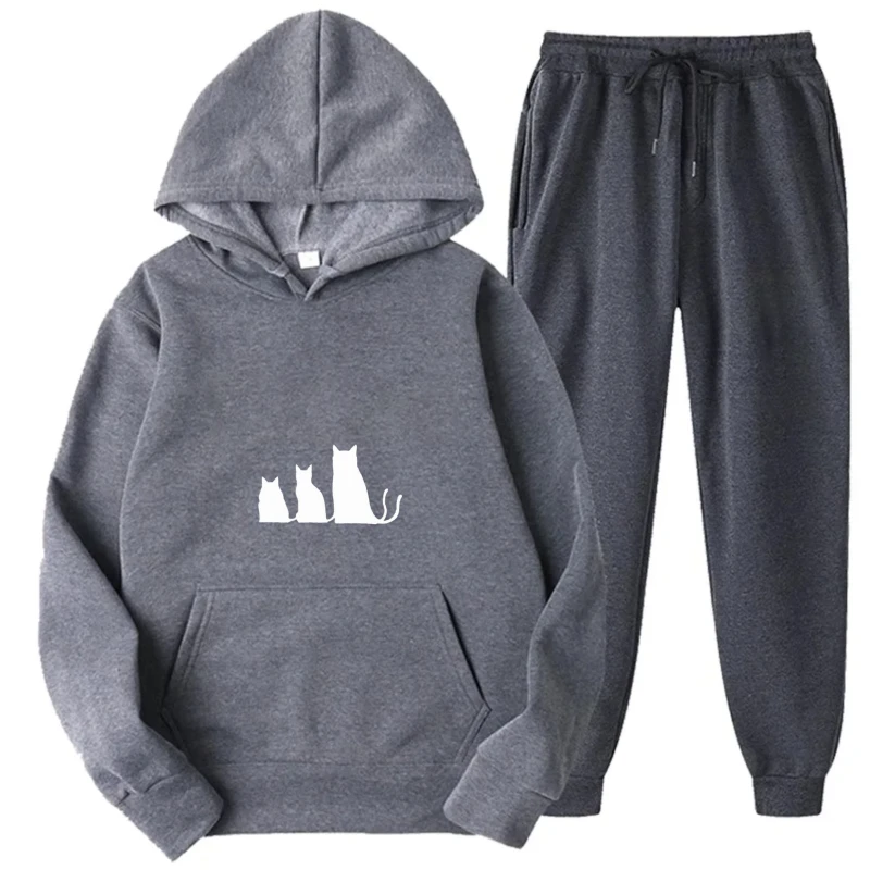 طقم هوديي سويت شيرت مطبوع عليه رائد فضاء رمادي وملابس ركض كاجوال للرجال والنساء ملابس ترفيهية في الهواء الطلق