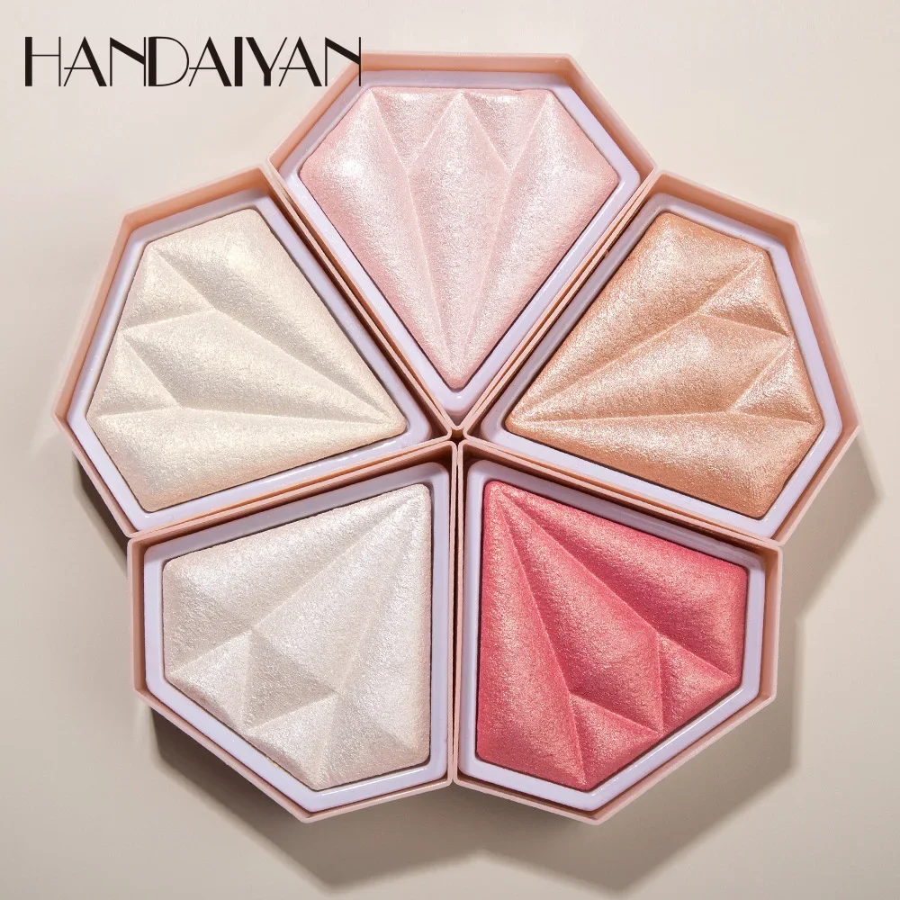 HANDAIYAN 5 cores iluminador em pó iluminar a cor da pele contorno shimmer sexy glitter em pó à prova dwaterproof água blush pó facial 8g