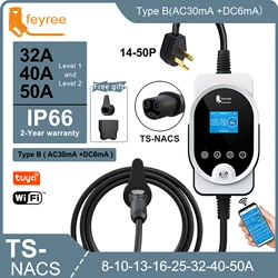 Feyree EV Caricatore portatile 12KW 50A Scatola di ricarica rapida WIFI Smart APP Regolare la corrente per stazione di ricarica per auto elettrica Tesla NACS