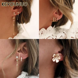 KEYOUNUO-pendientes de aro de circonia cúbica chapados en oro para mujer, aretes colgantes de tuerca de mariposa, joyería de fiesta de boda de moda, venta al por mayor