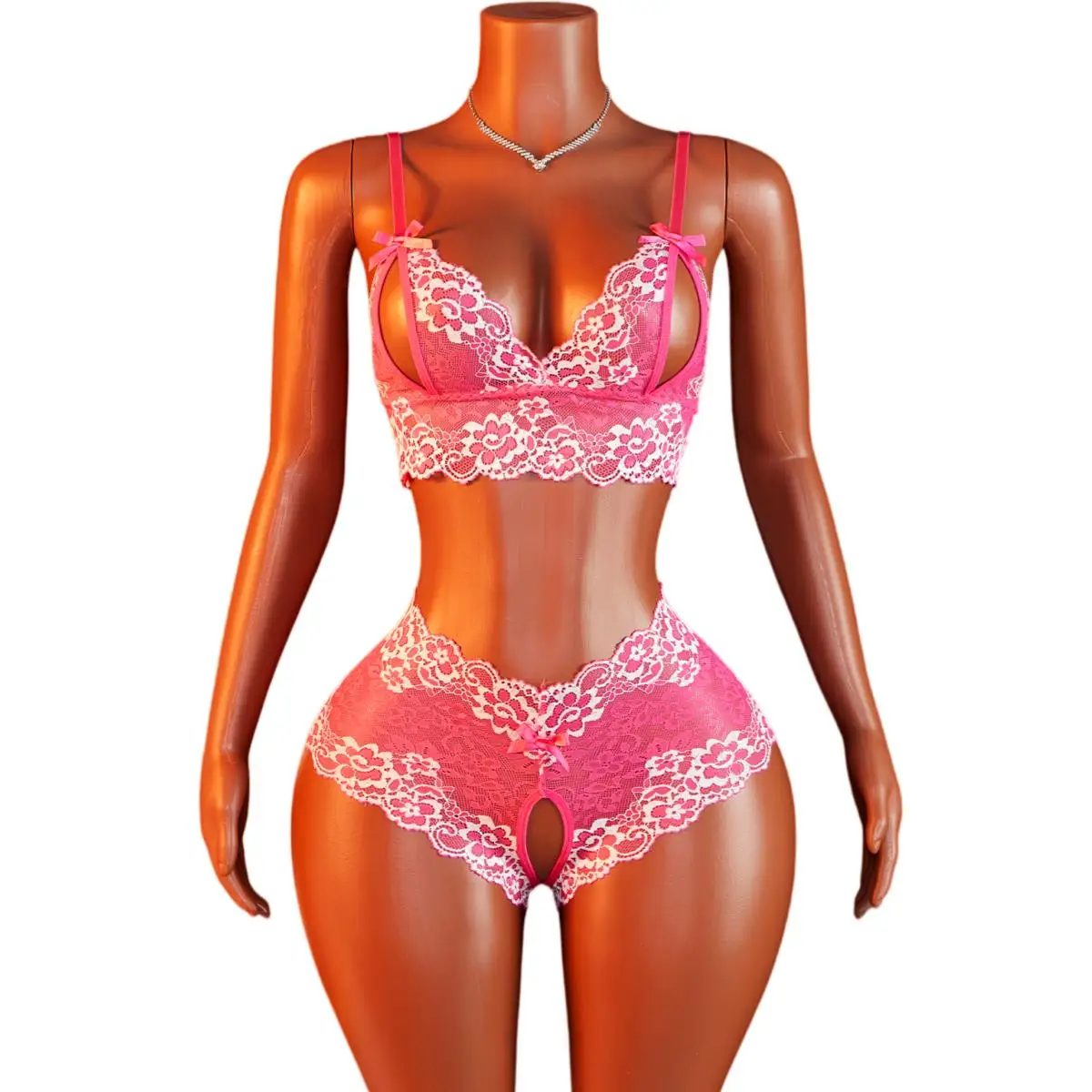 

Women's Sexy Lingerie Set Sling Open Bra Camisole Bra Crotchless Panty Transparent Floral Lace Erotic Outfit