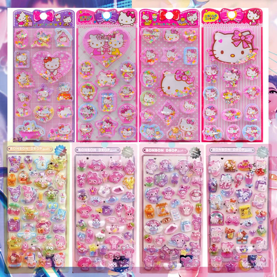 لطيف أنيمي مرحبا كيتي كورومي سينامورول ثلاثية الأبعاد سانريو ملصقات شفافة هلام كريستال ملصق مزخرفة جراب هاتف لتقوم بها بنفسك لعبة أطفال