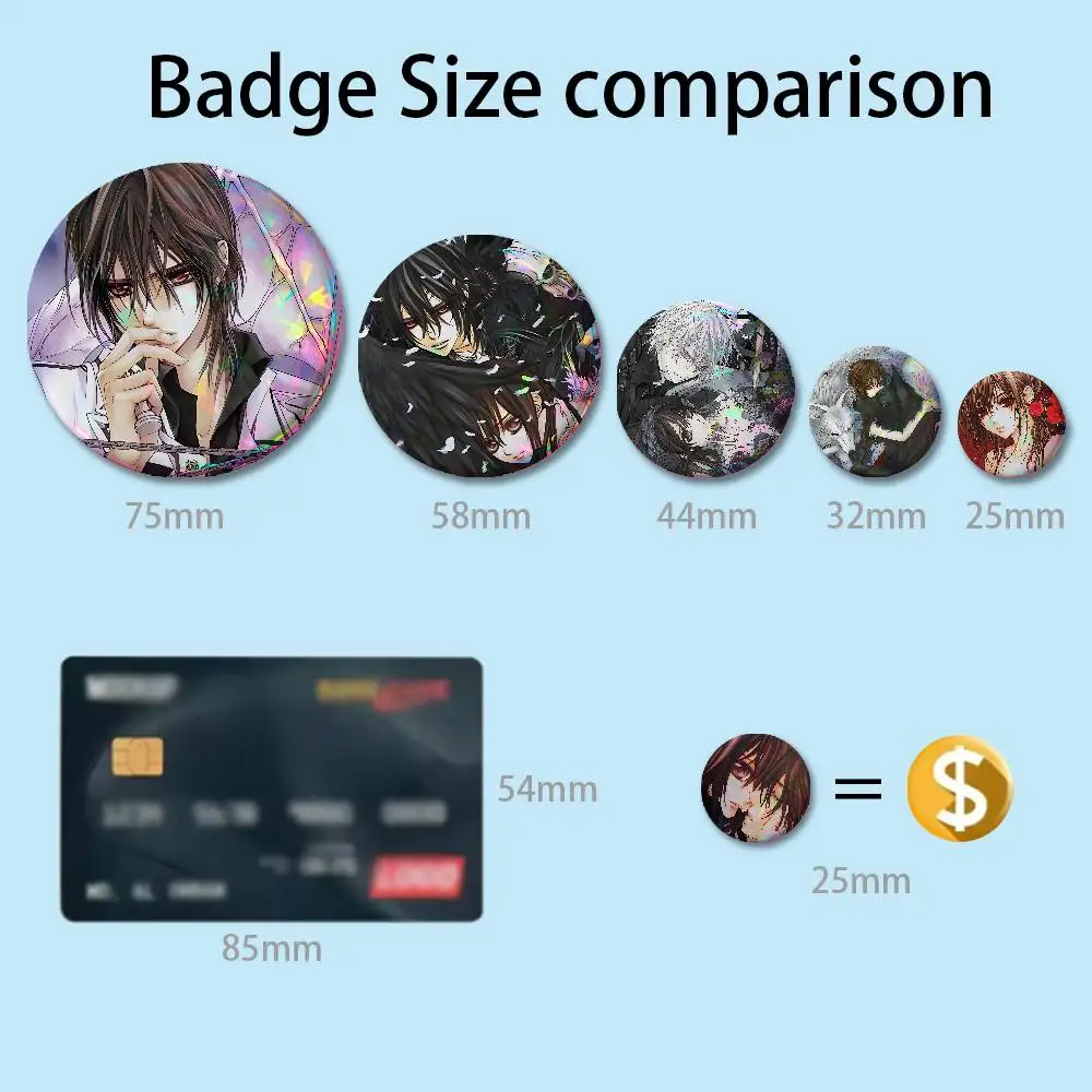 V-Vampire Comics K-Knights 58mm 44mm HD Print Brooch Badges Pretty Derby Round Display Brooches Lapel Pins
