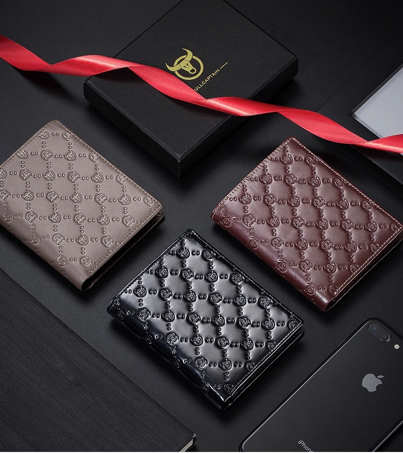 

Мужской горизонтальный и вертикальный короткий кошелек из натуральной кожи, кожаный противоугонный деловой кошелек большой емкости с щеткой