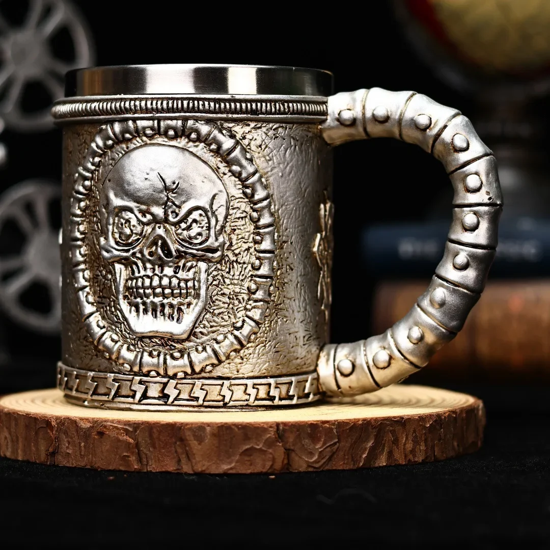 Creative Retro Skeleton Beer Cup 3D Embossed Resin Stainless Steel Personalized Fun Wine Mug