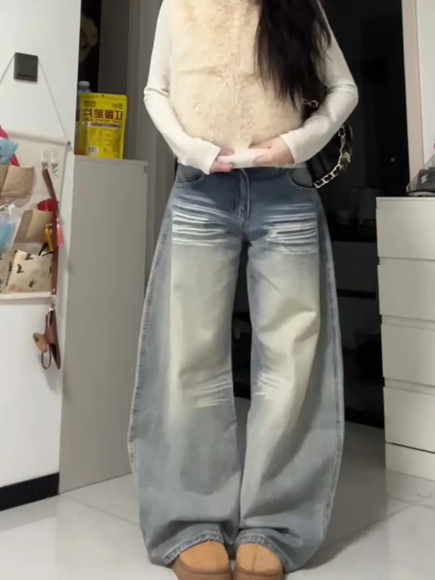 

plus Size Light Blue Denim Jeans Women's Summer New Style Vintage Loose Wide Leg Pants Slimming High Waist Casual Jeans