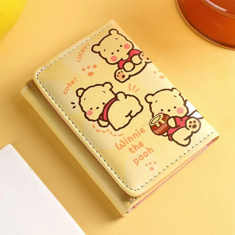 Disney Pooh Bear Winnie Short Wallets Cartoon Pu Leather Purse Card Holders Coin Purses Cute Purse Girls Wallet Money Clip Gifts