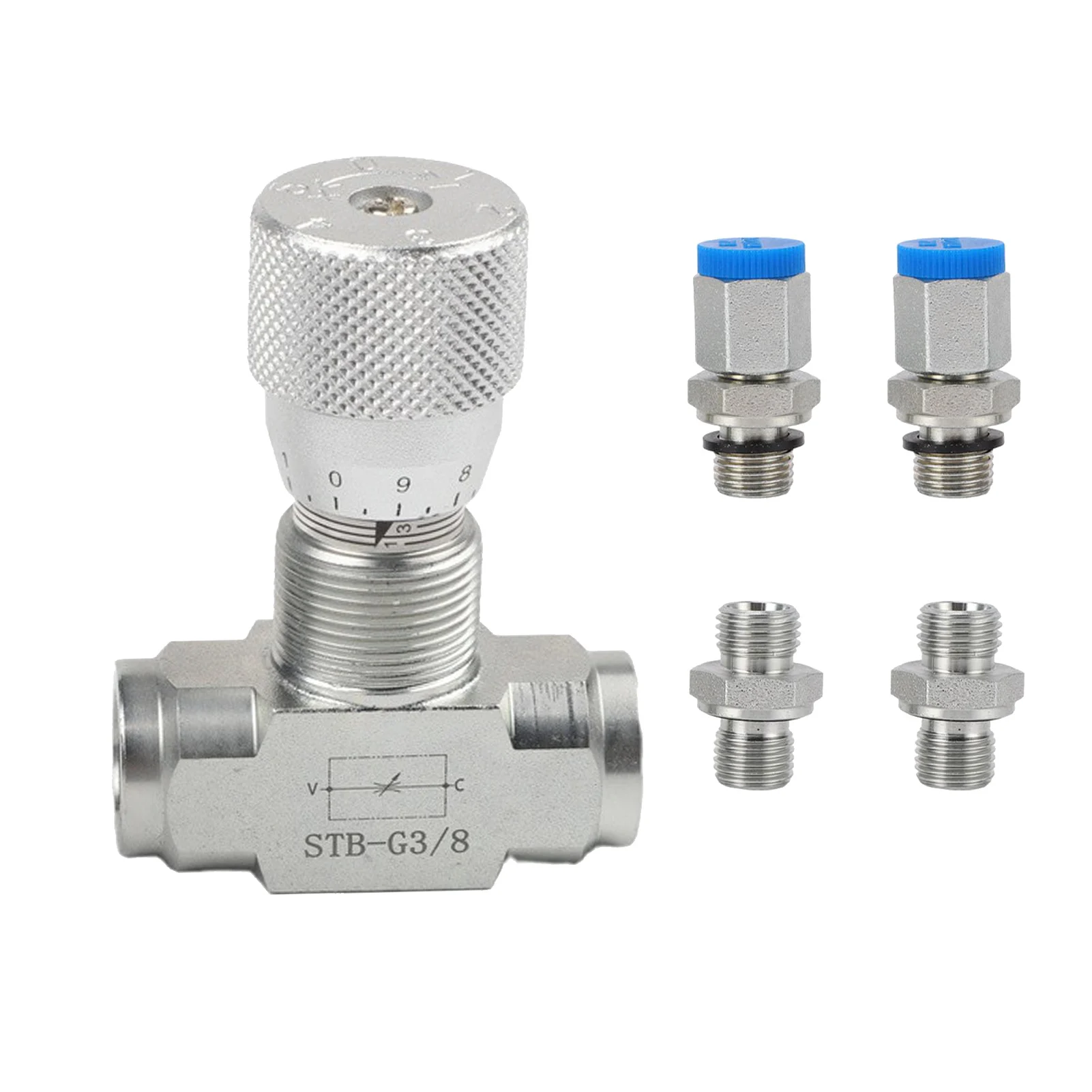 4PCS Hydraulic Flow Control Valve STB-G3/8 3/8 Inch For 1-2 Carbon Steel Bidirectional Regulator Tool