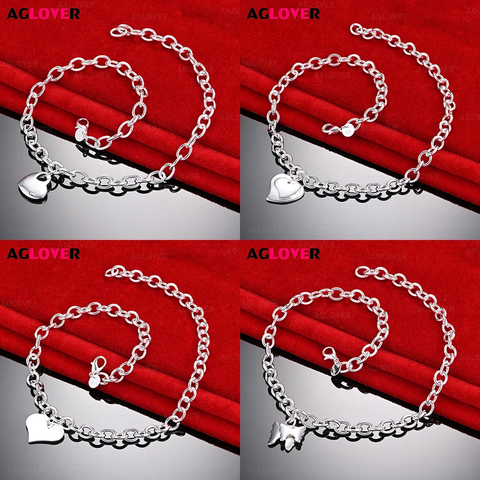

AGLOVER 925 Sterling Silver Double Heart OT Clasp Necklace Women's Charm Fashion Anniversary Gift Jewelry