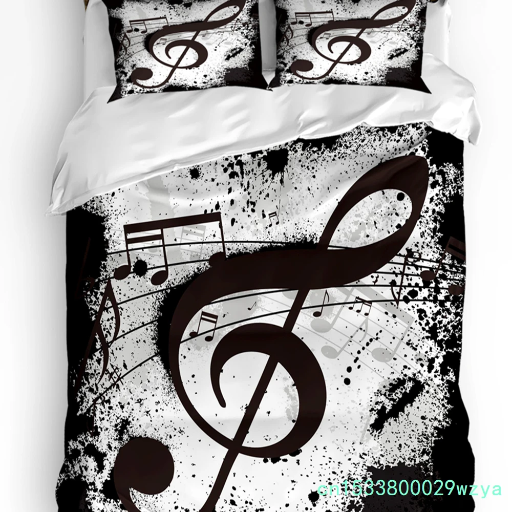 Music Notes Dot Drop Quaver Black Splash Ink Art Bedding Set 3pcs Duvet Cover Pillowcase Quilt Cover Double Bed Set Home Textile