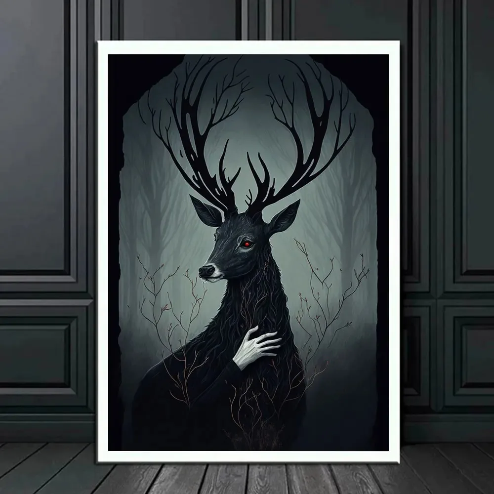 

Retro Gothic Animal Elk Goat Cat Posters Painting Dark Academy Canvas Prints Wall Art Murals Living Room Home Decoration Gifts