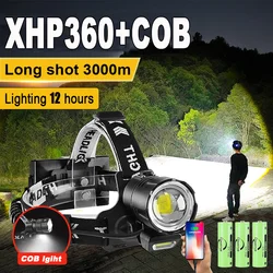 XHP360 High Power Headlamp Super Bright Flood Lights USB Rechargeable Led Head Flashlight Outdoor Waterproof Camping Head Torch