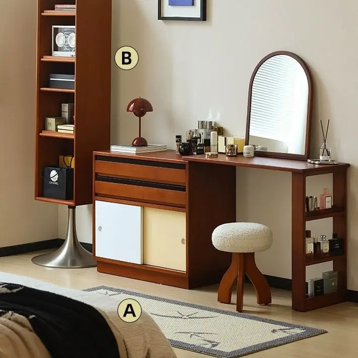 Chinese solid wood dresser cabinet table integrated multi-functional bedroom makeup table telescopic mirror table combination