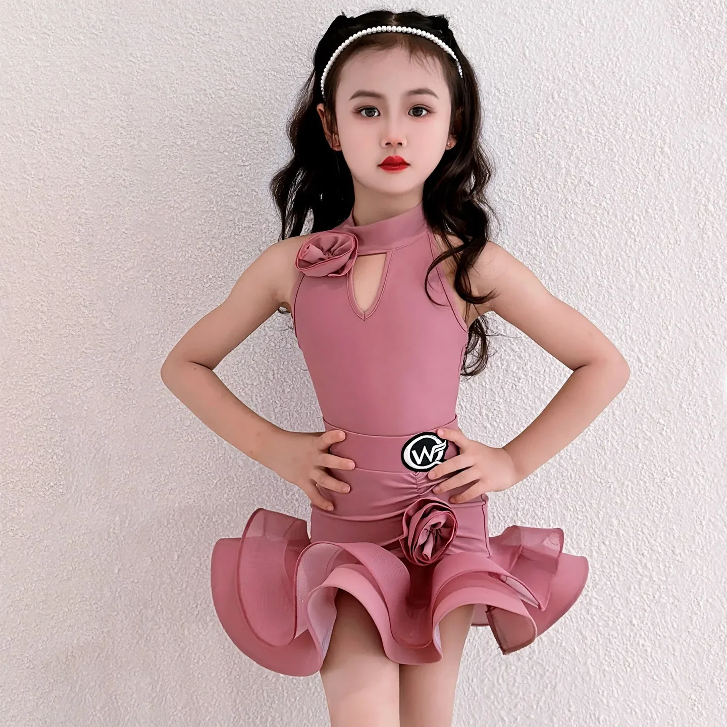 Vestidos de competición de baile latino a la moda, trajes de baile de actuación para niños, vestido de baile latino sin mangas para niñas