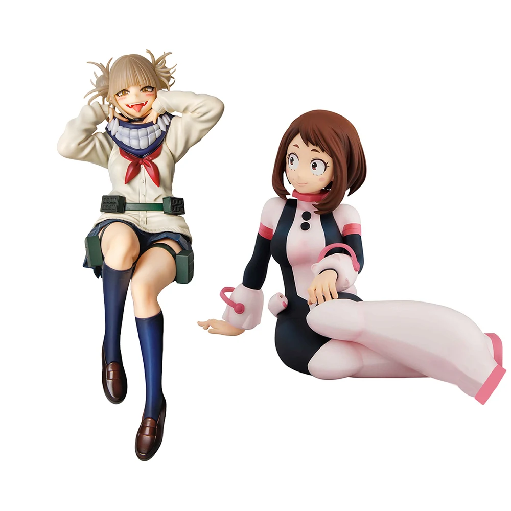 Figura de Anime MHA Toga Himiko figura de acción pose sentada Uraraka Ochako estatuilla modelo de PVC estatua ornamento juguete regalo de cumpleaños 16CM
