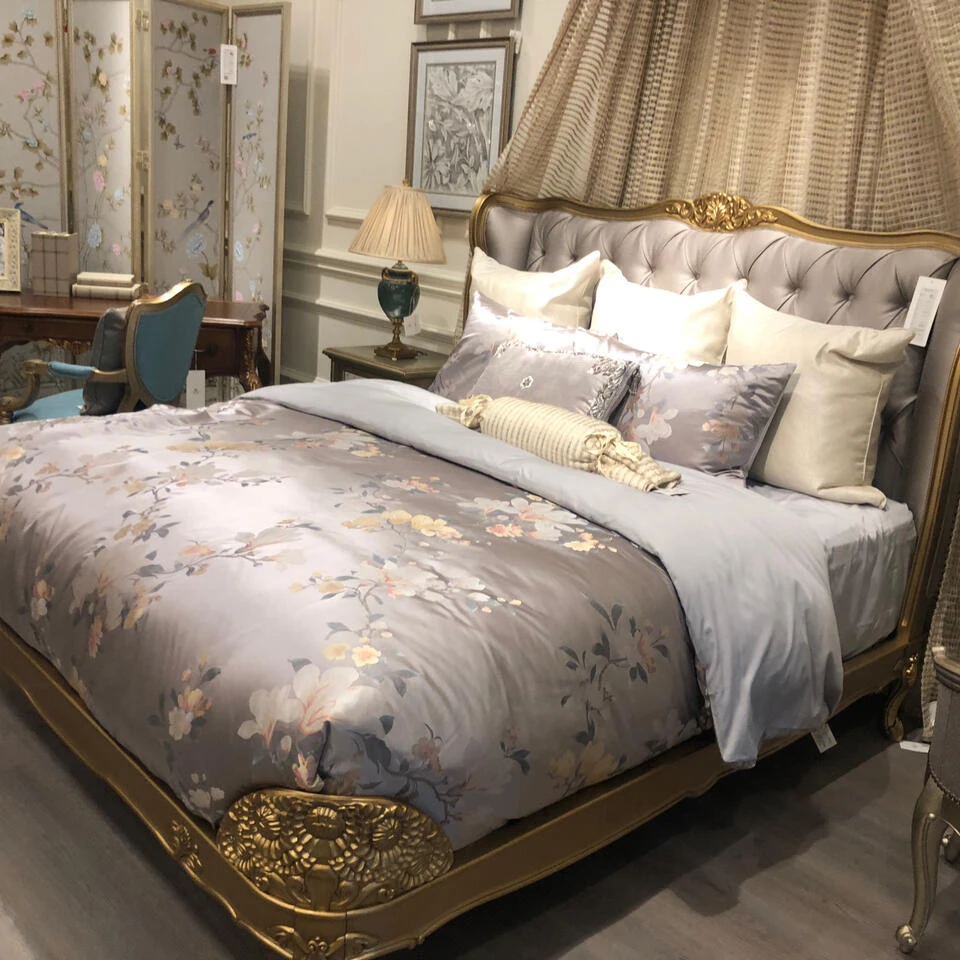 

Solid wood bed carved double bed modern luxury master bed