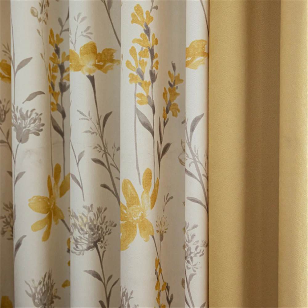 Chevron Printing American Pastoral Country Curtains Splicing Yellow Fabric Semi-shading Curtains for Living Dining Room Bedroom