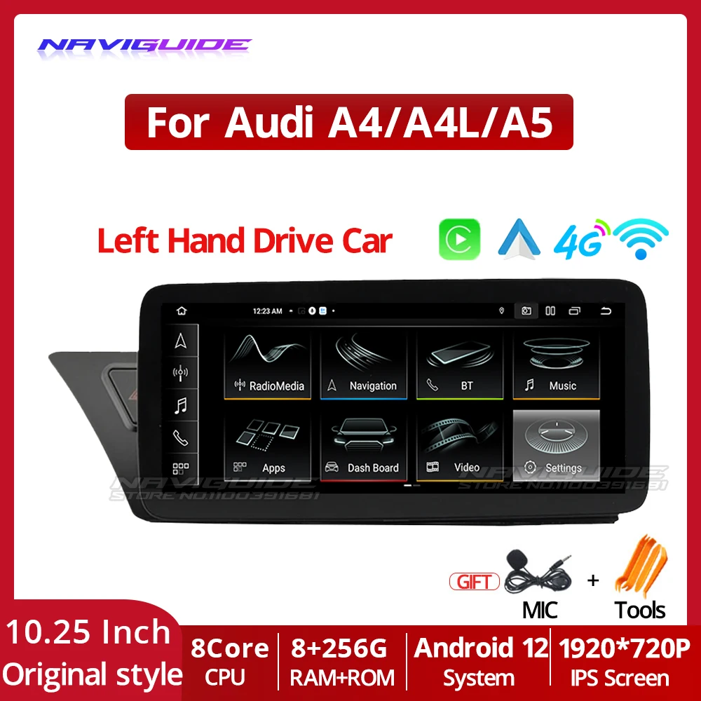 

NAVIGUIDE 10.25'' 1920*720P Android 12 Car Radio For Audi A4 A4L A5 2009-2017 Multimedia GPS Navigation Player Carplay WIFI BT