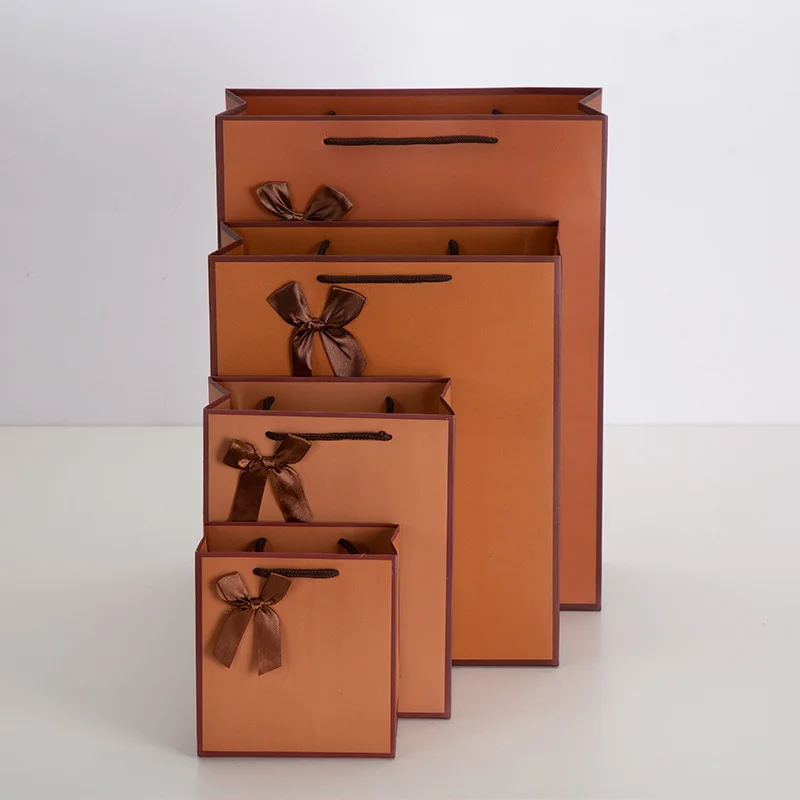 10pcs Solid Color Bow Handheld Jewelry Paper Bag Party Festive Supplies High Quality Environment Friendly Packaging Bags