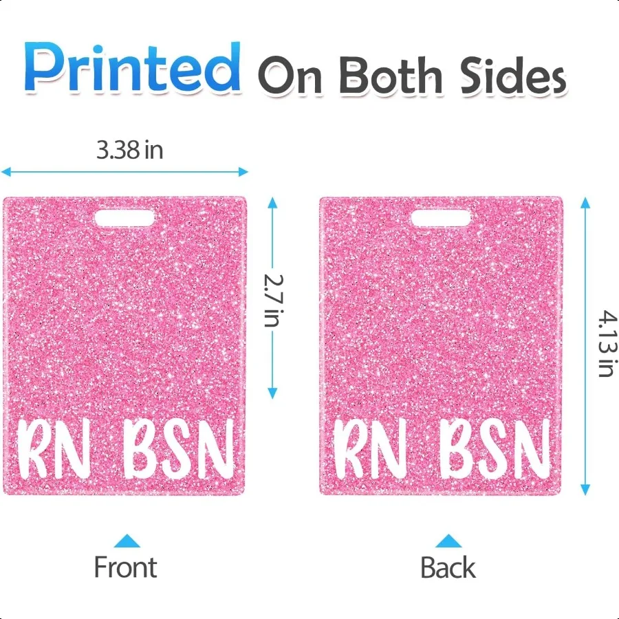 Porta carte di grandi dimensioni RN BSN Badge Buddy XL Bachelor of Science infermiera infermieristica Accessori Glitter Pink ID orizzontale Identifica