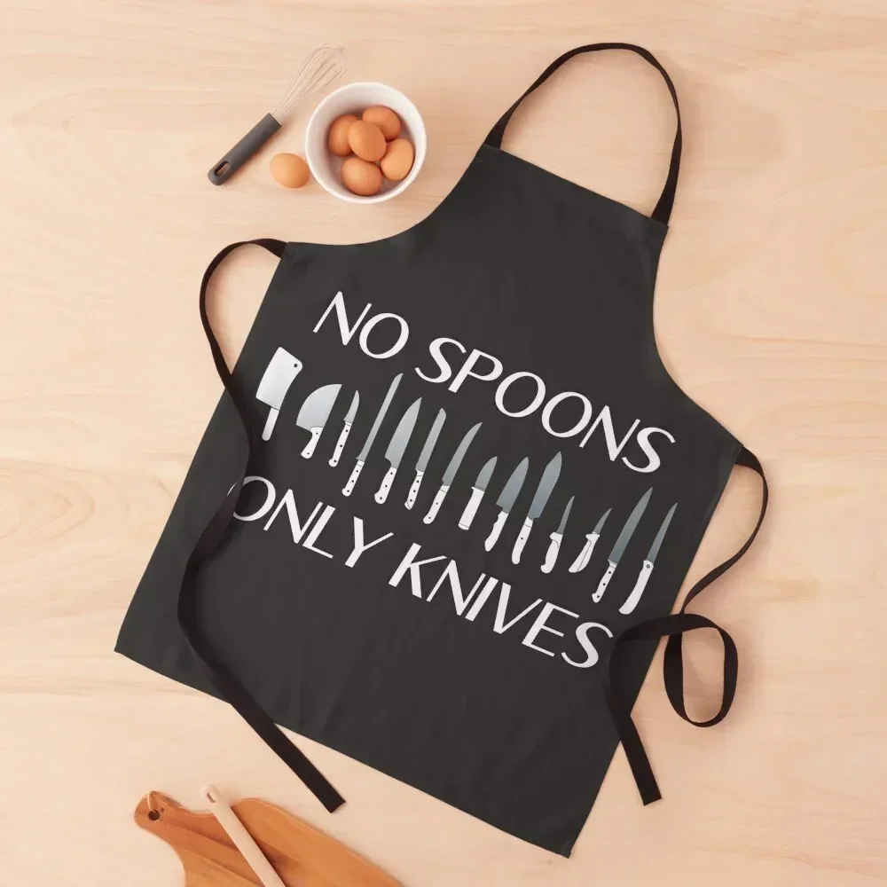 No Spoons, Only Knives - Kitchen Edition in White Apron Useful Things For Kitchen Things For Kitchen Hairdresser Apron