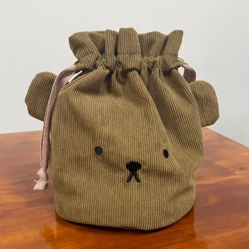 Miffy Corduroy Drawstring Bundle Pouch Kawaii Lovely Travel Portable Cosmetic Storage Washing and Rinsing Money Handheld Bag