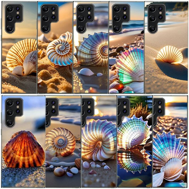 Gleaming Shells Gracing the Sand Clear Phone Case For Samsung Galaxy S20 S21 S23 FE S22 Plus S24 Ultra S10 S10E S9 S8 Soft Back