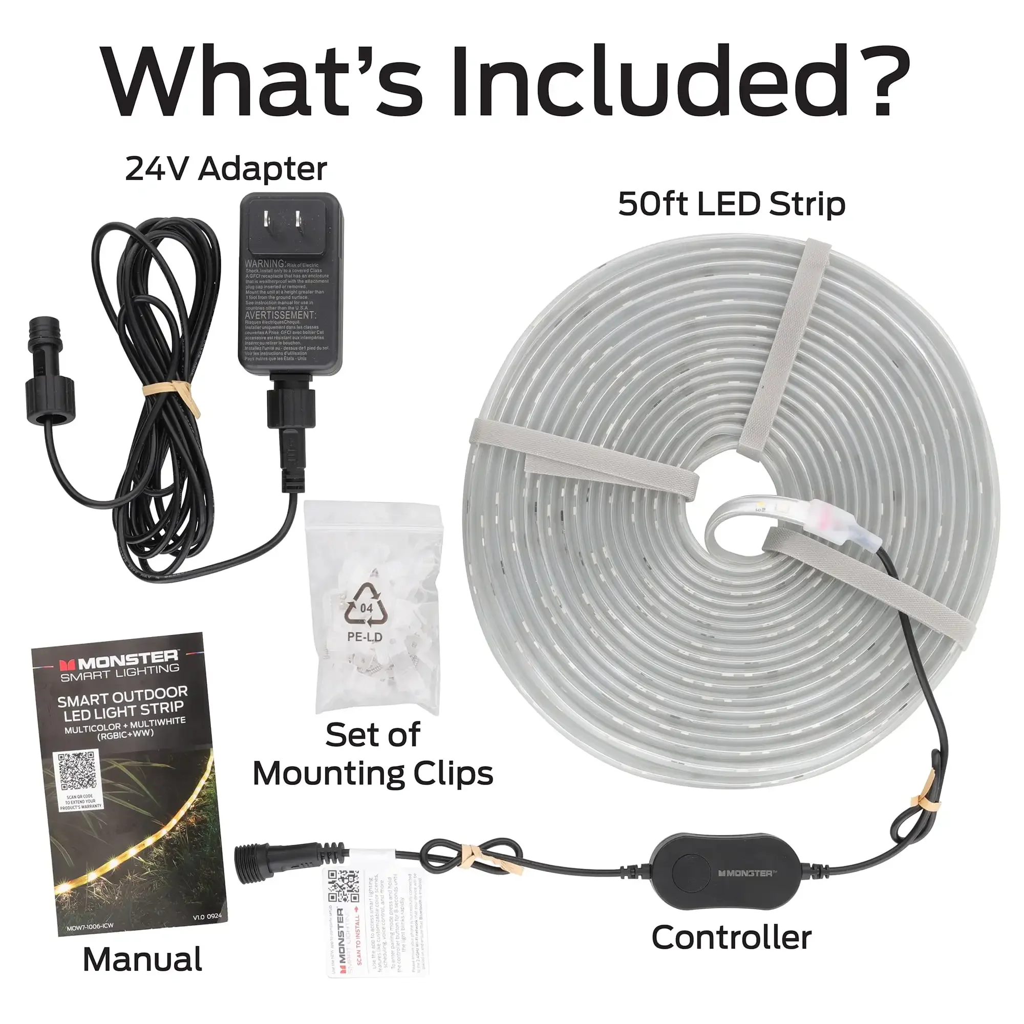 Bande lumineuse LED extérieure intelligente 50 pieds, 540 LED multicolores, résistante aux intempéries, commande vocale et par application, détection du son,