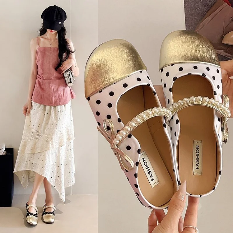 

Spring Women Dot Ballet Flats Comfortable Woman Round Toe Shoes Ladies Eelgant Soft Sole Dress Mary Jane Shoes