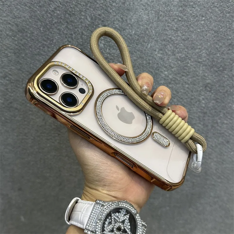 حافظة لهاتف آيفون 15 16 برو ماكس 15 برو 16 برو 16 برو 16 بلس حزام معصم أكريليك شفاف من الأكريليك