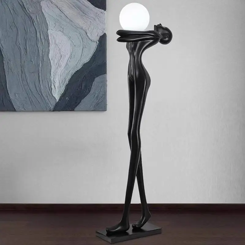Modern large floor lamps, creative home design, human-shaped art sculptures, LED lights, suitable for hotel lobbies