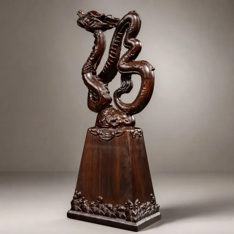Wooden Zodiac Dragon Sculpture for Home Decoration Office Opening Feng Shui Lucky Dragon Ornament Ebony Rosewood Craft